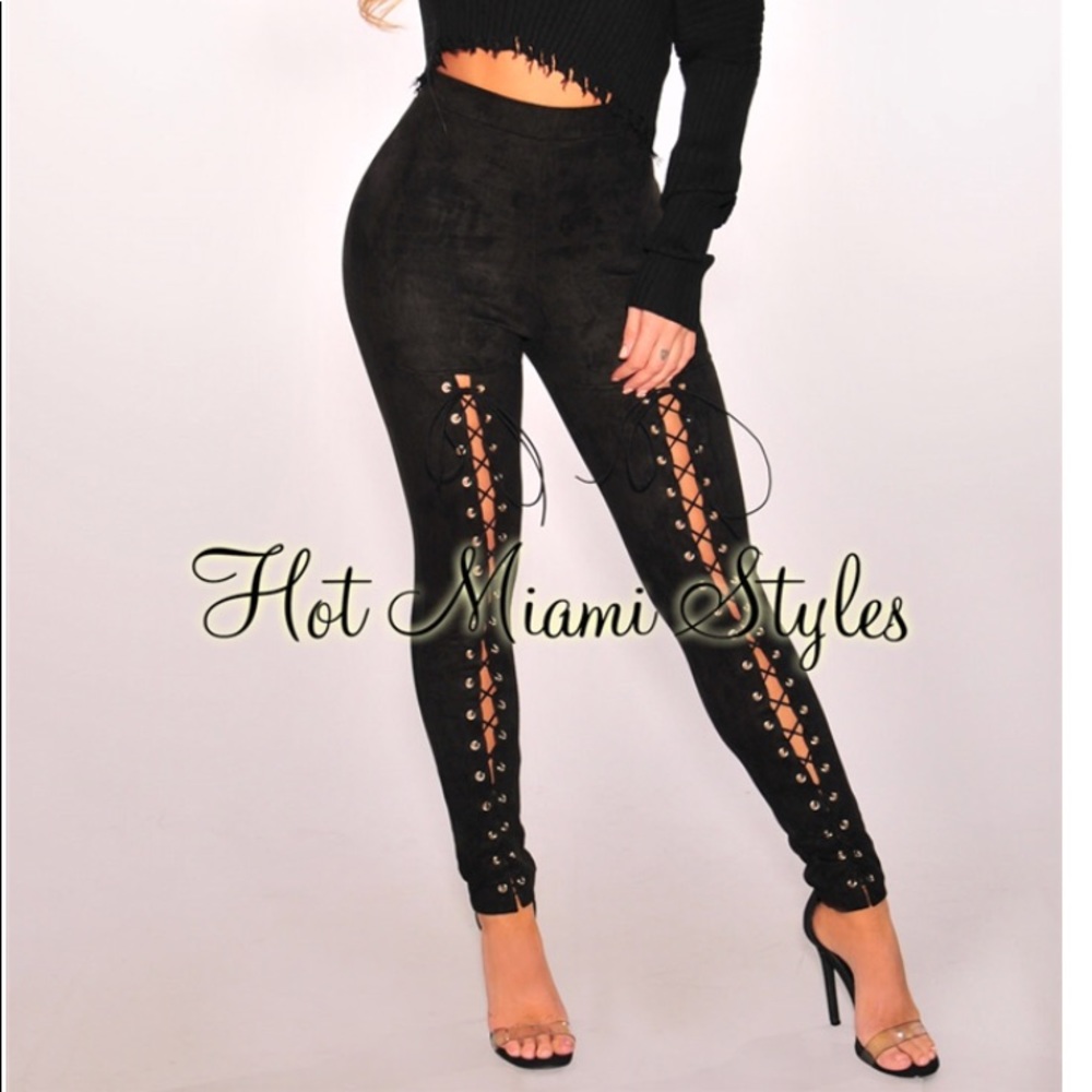 Hot Miami styles Black suede Lace up pants